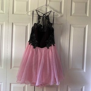 Pink and black shirt formal homecoming dress
